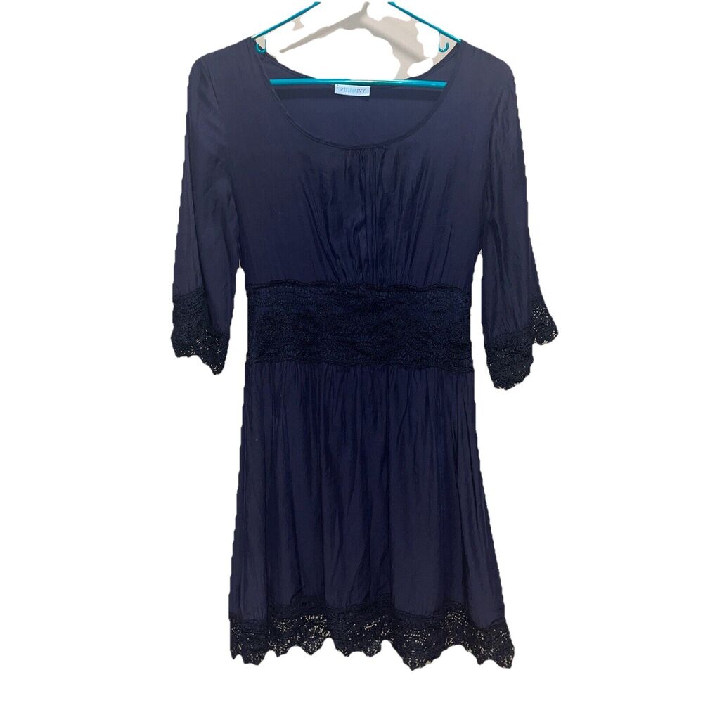 Jun & Ivy Women’s A-line Dk Blue Dress S Black Crochet Lace Hem Elegant Classy